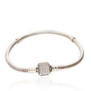 Pandora Moments Sparkling Pavé Clasp Snake Chain Bracelet 7"